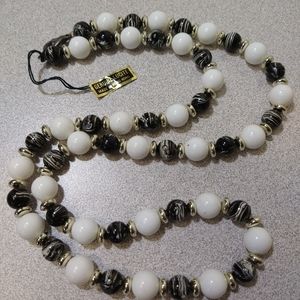 Genuine vintage lucite 15" B&W marbled necklace